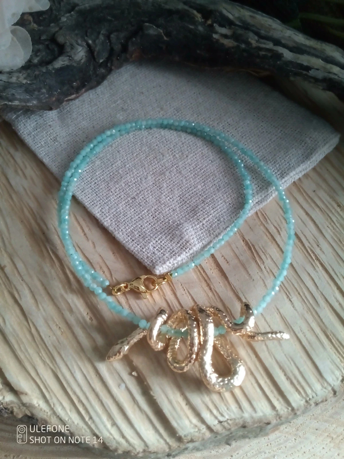 Collier pierres naturelles d'amazonite et serpent doré – photo 4